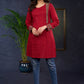 Maroon Cotton Tunic With Stylish Pin Tucks And Vibrant Ajrak Patterns.