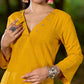 Bright Mustard Cotton Kurta with Classic V Neckline