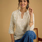 Classic off -white cotton top featuring delicate hakoba embroidery work.