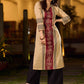 Artisan Beige Hand Block Printed Kurta With Bold Maroon Tribal Printed Panel