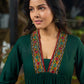 Lush Green Rayon Pleated Kurta Highlighted with Elegant Mirror Work