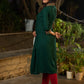 Lush Green Rayon Pleated Kurta Highlighted with Elegant Mirror Work