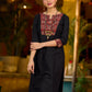 elegant black cotton kurta with beautifully crafted ajrakh panel and subtle stripe piping accents