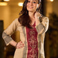 Artisan Beige Hand Block Printed Kurta With Bold Maroon Tribal Printed Panel