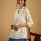 Classic off -white cotton top featuring delicate hakoba embroidery work.