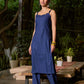 Midnight Blue Cotton Spaghetti Kurta with Adjustable Straps