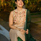 Chic Sleeveless Chanderi Beige Kurta with Minimal Floral Hand Embroidery