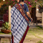 Blue Cotton Checkered Saree with Contrasting Red & Floral Border