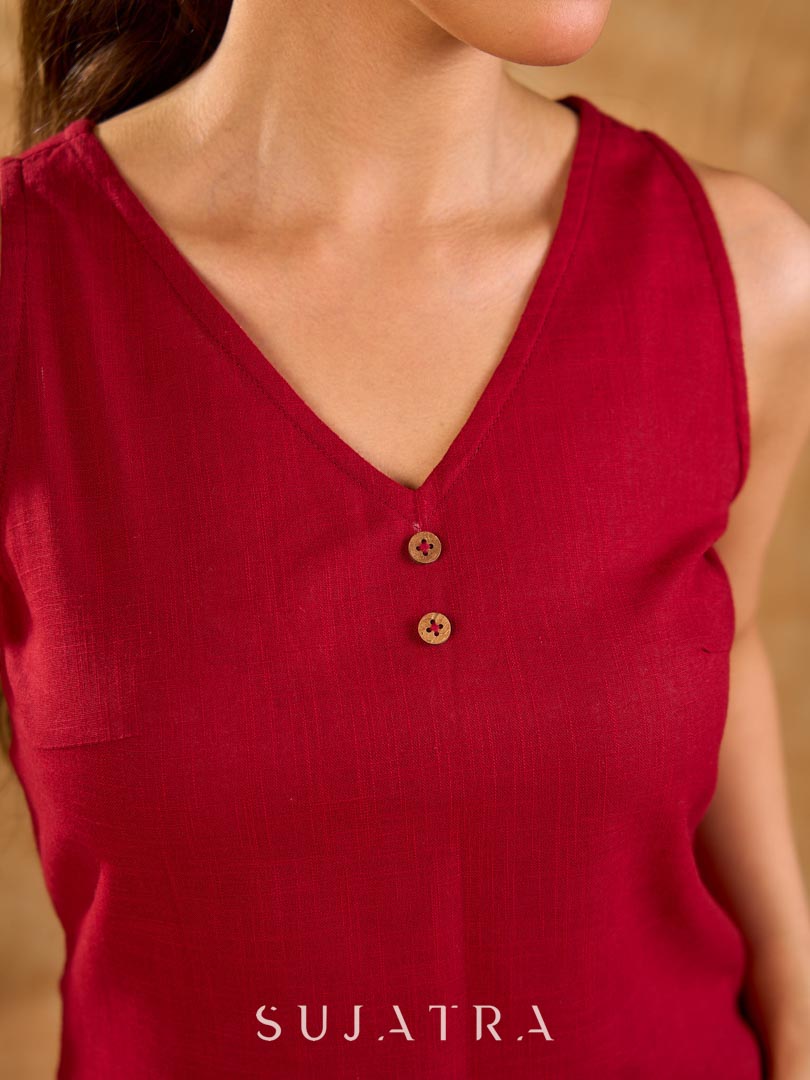 Ivory Handloom Jacquard Cotton Sleeveless Longline Jacket with Lapel Collar