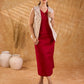 Ivory Handloom Jacquard Cotton Sleeveless Longline Jacket with Lapel Collar