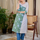 Breezy White Cotton Kurta with Green Floral Hand Block Print Asymmetric Panel and Cold Shoulder Accent
