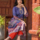 Stunning royal blue printed kurta adorned with handcrafted zardozi and sequin detailing on the keyhole neck.