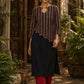 Black Cotton Kurta with Ajrakh Printed Asymmetrical Panel and Coin Detailing