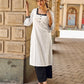 Effortless White Cotton Kurta Adorned with Polka Dot Sleeves & Delicate Scalloped Neckline