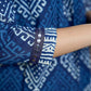 Deep Indigo Abstract Kurta Featuring Diamond Prints, Blue Mirror Lace Accents and Soft Front Gathers