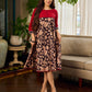 Black and Maroon Elegant Kalamkari Dress with pintuck detailing and flowing bias-cut silhouette.