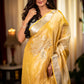Beige color pure linen cut work & mirrorwork saree