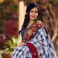 Blue Cotton Checkered Saree with Contrasting Red & Floral Border