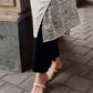 Minimal White Straight Kurta with Monochrome Printed Angrakha Panel & Printed Cuffs