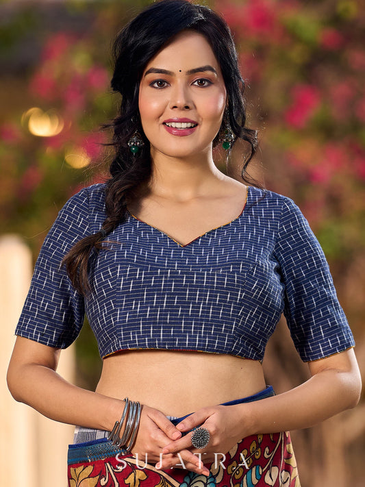 Timeless Ikat Navy Blue Cotton Blouse