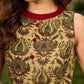 Graceful natural-printed halter dress elevated with subtle maroon highlights.