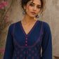 Vibrant navy blue and pink hand block print top features bell sleeves, floral detailing, and rich navy hues for effortless everyday charm.