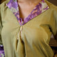 Sophisticated Sage Green Box Pleated Cotton Top with Contrasting Print Collar and Sleeves featuring Delicate Pearl Embellishments