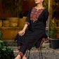 elegant black cotton kurta with beautifully crafted ajrakh panel and subtle stripe piping accents