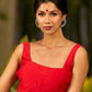Artisanal White Georgette Saree with Red Embroidered Motifs & Beaded Border Trim
