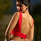 Artisanal White Georgette Saree with Red Embroidered Motifs & Beaded Border Trim