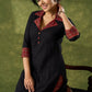 Smart Black Cotton Ajrakh Collared Kurta - Pant Optional