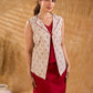 Ivory Handloom Jacquard Cotton Sleeveless Longline Jacket with Lapel Collar
