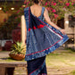 Designer Navy Blue Silk Saree with Handcrafted Indigo Contrast Patchwork Border