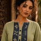 Sage Green Cotton Kurta with Ajrakh Yoke Panel & Matching Cuff Band