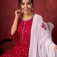 Hand-Embroidered Rayon Bandhani Kurta  - Salwar n applique dupatta optional.