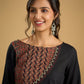 Graceful hand painted cotton ajrakh combination black top - Pant optional