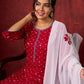 Hand-Embroidered Rayon Bandhani Kurta  - Salwar n applique dupatta optional.