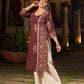 Earthy Brown Cotton Kurta With Elegant Hand Block Floral Prints And Highlighted Printed Panel