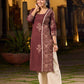 Earthy Brown Cotton Kurta With Elegant Hand Block Floral Prints And Highlighted Printed Panel