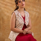 Ivory Handloom Jacquard Cotton Sleeveless Longline Jacket with Lapel Collar