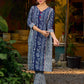 Indigo kurta elevated with delicate pink piping and buttons