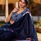 Designer Navy Blue Silk Saree with Handcrafted Indigo Contrast Patchwork Border