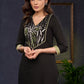 Classic-Black-Cotton-Straight-Cut-Kurta-With-Beautiful-Floral-Embroidered-Yoke--Pant-Optional