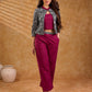 Elegant black motif jacket with fine illustrative prints, a tailored fit, and a contrasting wine neckline, delivering a composed, well-defined look ideal for polished corporate styling.