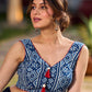 Indigo Cotton Blouse with Bold Motifs