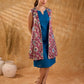Antique Rose Botanical Floral Print Cotton Sleeveless Longline Jacket with Ivory Border