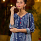 Indigo kurta elevated with delicate pink piping and buttons
