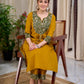 Vibrant Mustard Cotton Kurta with Olive Floral Print Yoke and Statement Tassel Embellishment