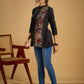 Traditional hand kalamkari designs on contrasting black cotton giving a  classic style - Pant optional