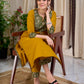 Vibrant Mustard Cotton Kurta with Olive Floral Print Yoke and Statement Tassel Embellishment